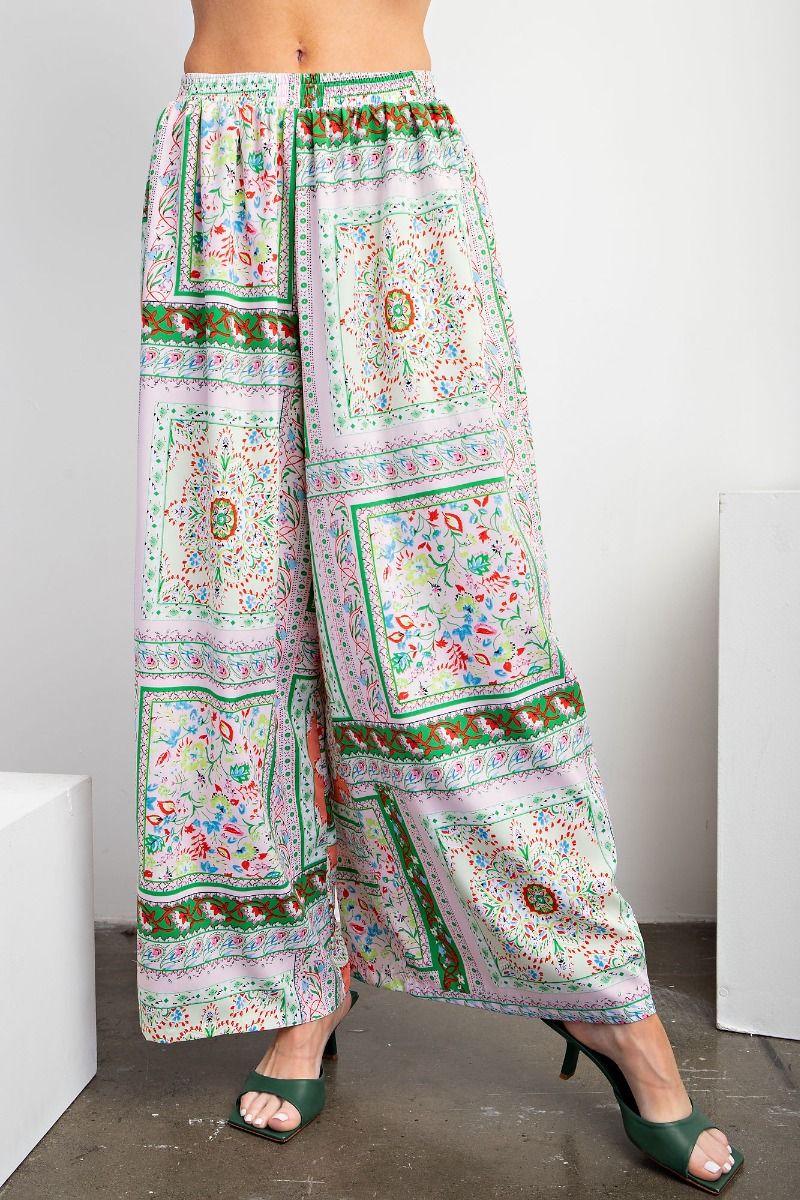 Easel Plus Scarf Printed Wool Peach Wide Leg Fit Pants