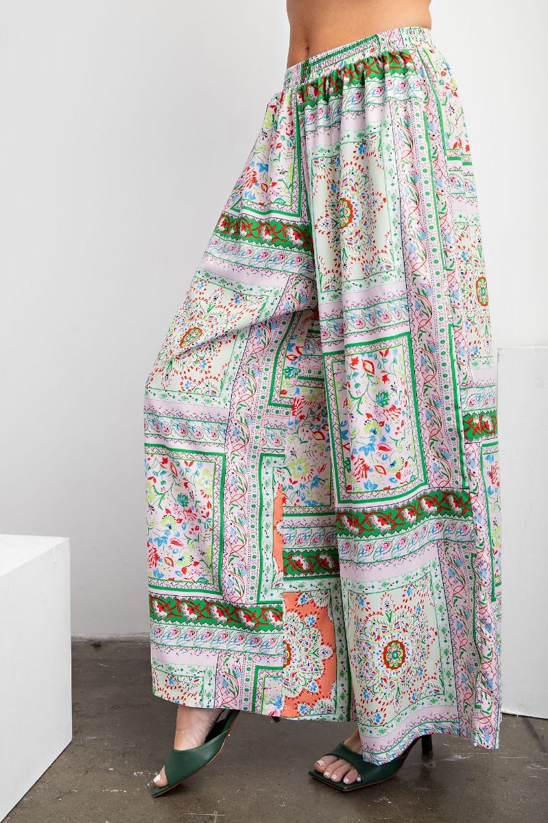 Easel Plus Scarf Printed Wool Peach Wide Leg Fit Pants