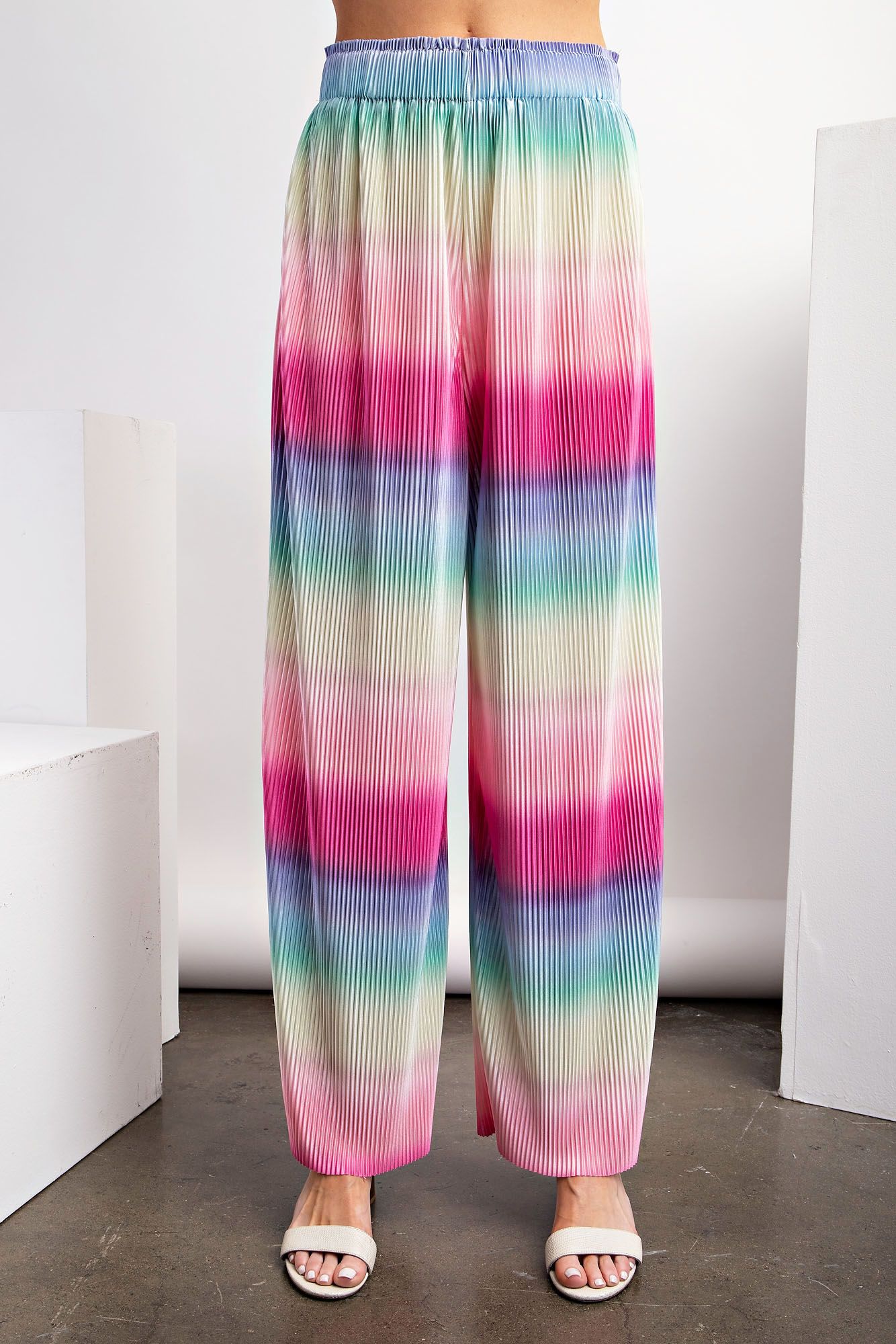 Easel Plus Ombre Print Pleated Satin Lounge Pants