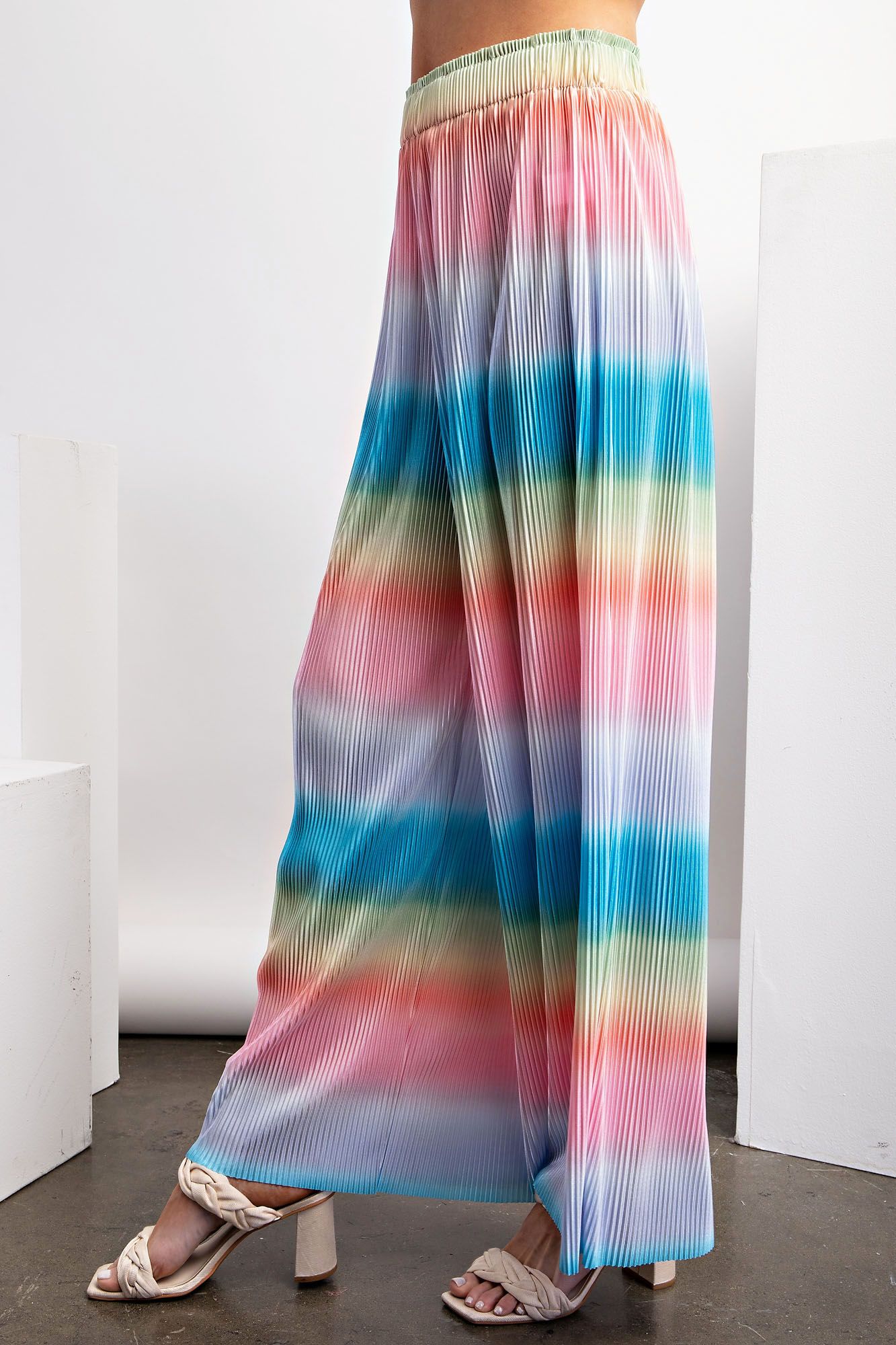 Easel Plus Ombre Print Pleated Satin Lounge Pants