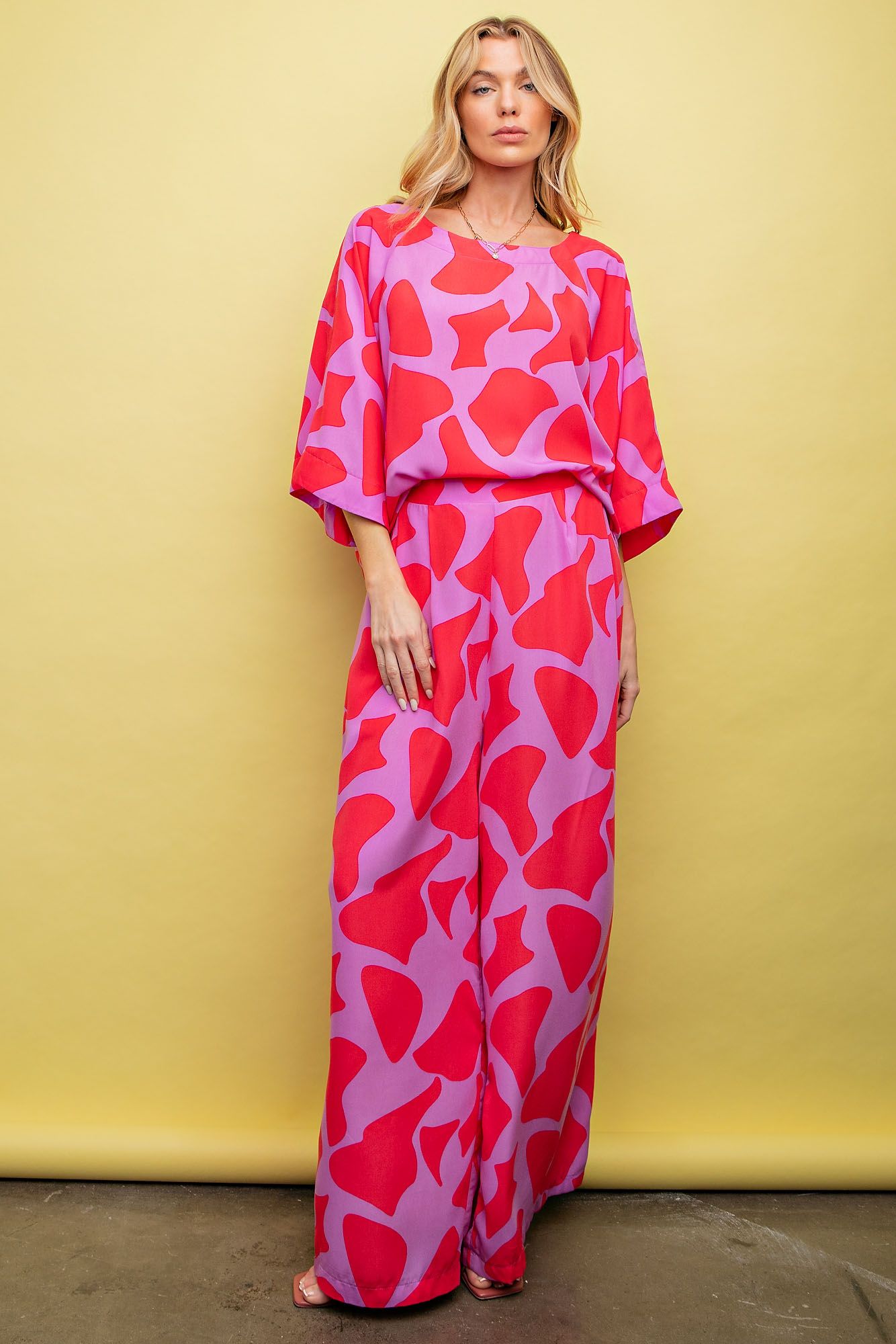 Easel Plus Geo Printed Wool Peach Wide Pants