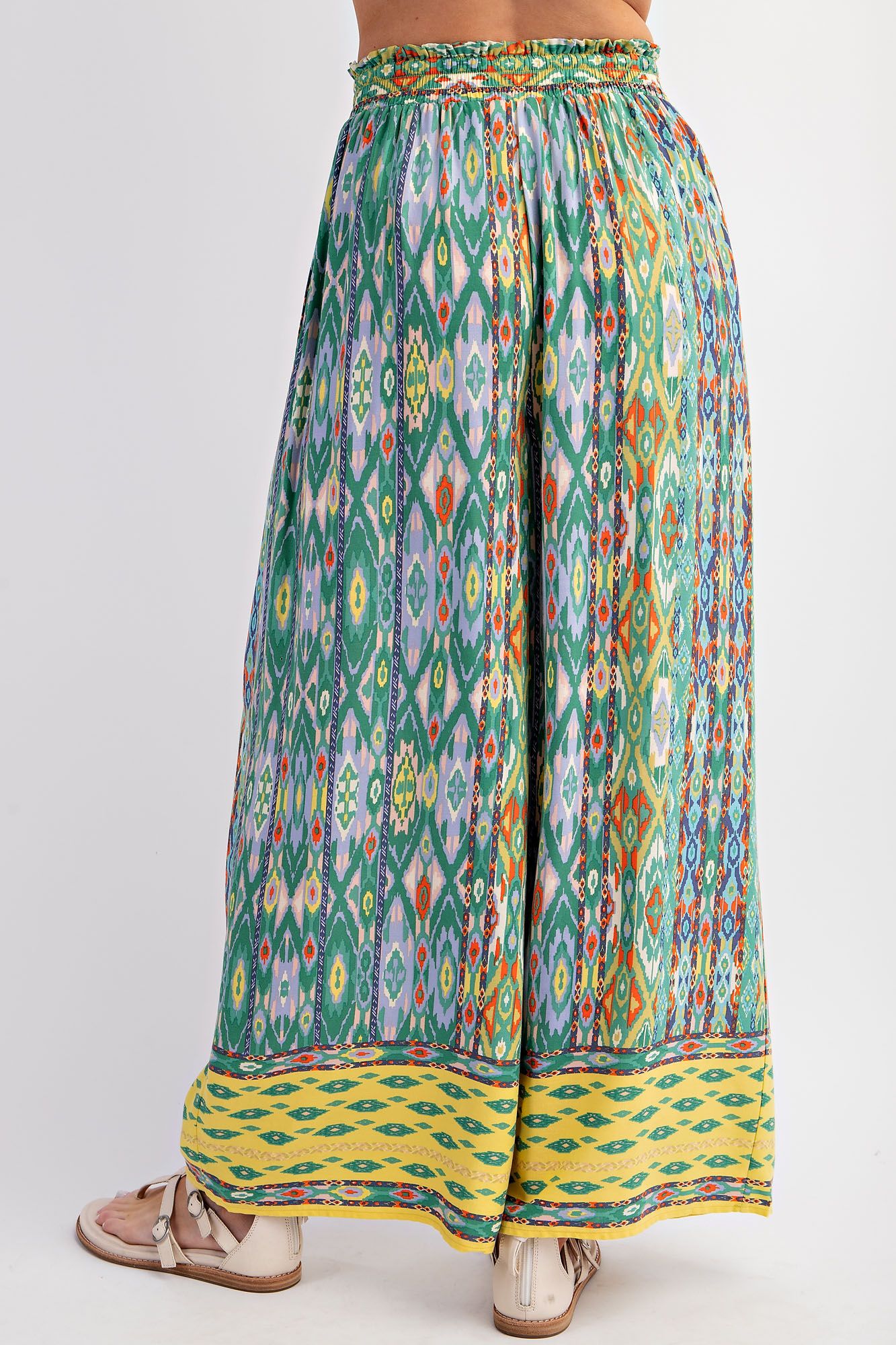 Easel Plus Ethnic Border Print Rayon Challis Wide Leg Pants