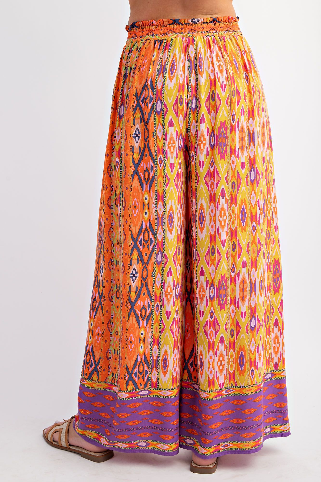 Easel Plus Ethnic Border Print Rayon Challis Wide Leg Pants