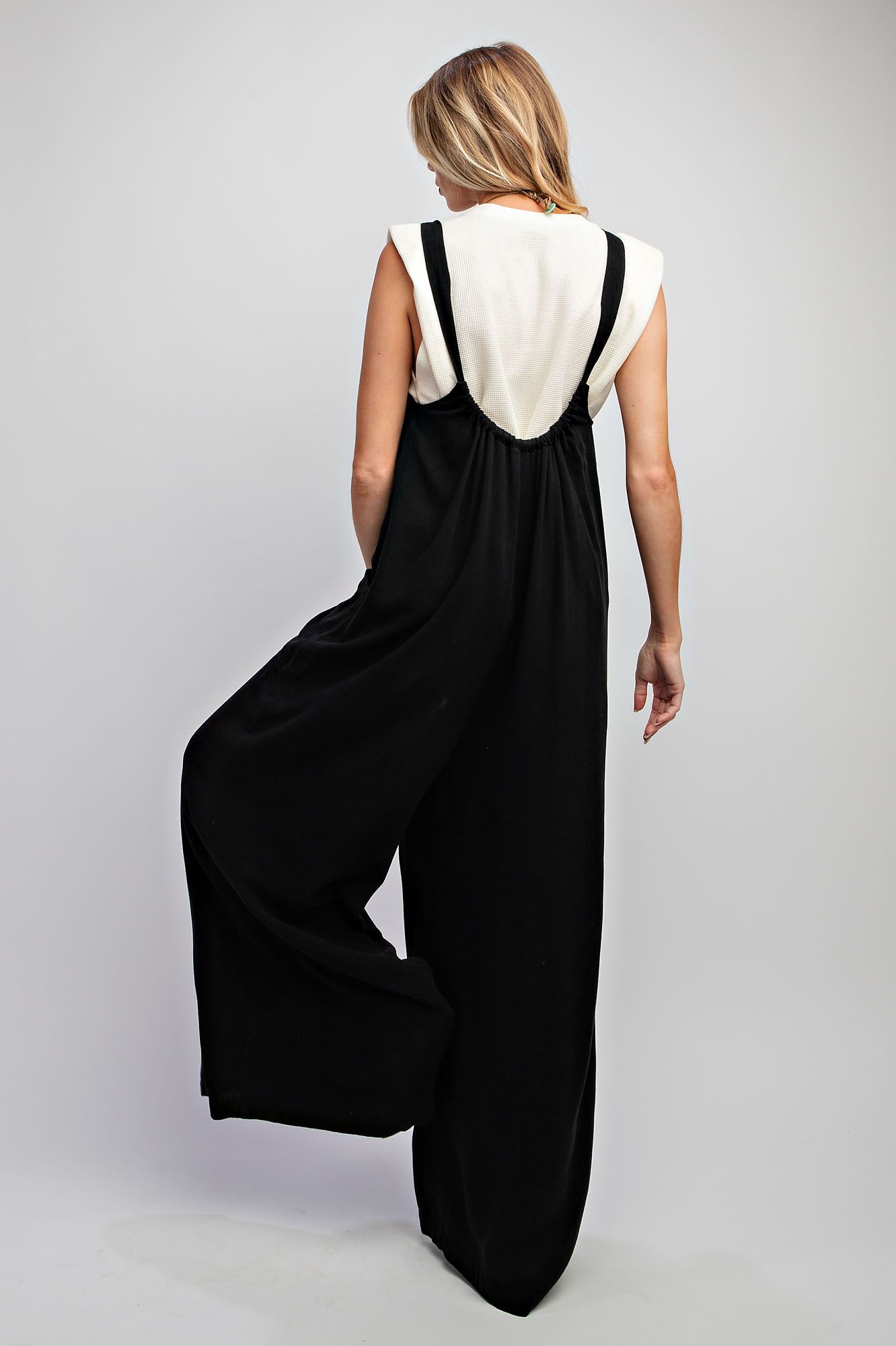 Easel Plus Poly Linen Wide Leg Jumpsuit Pants