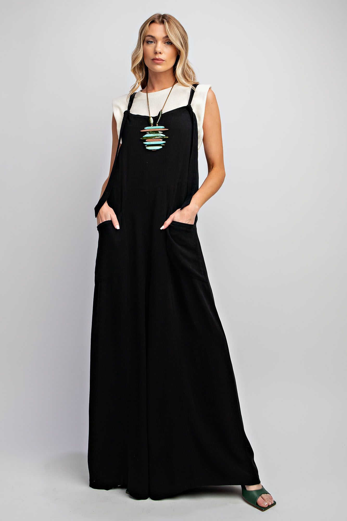 Easel Plus Poly Linen Wide Leg Jumpsuit Pants