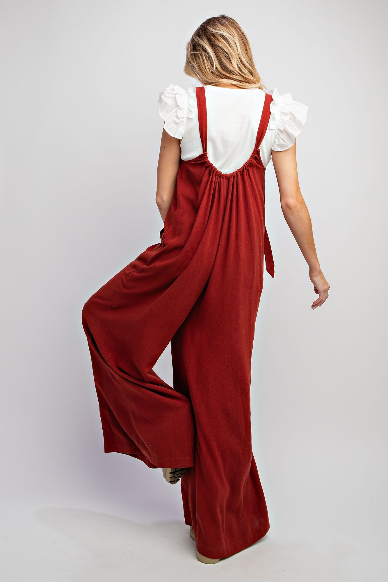 Easel Plus Poly Linen Wide Leg Jumpsuit Pants