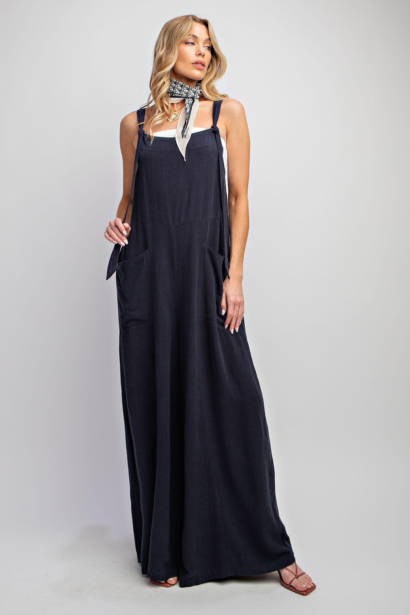 Easel Plus Poly Linen Wide Leg Jumpsuit Pants