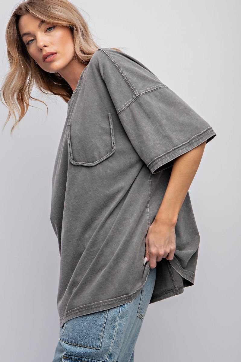 Easel Plus Mineral Washed Cotton Jersey Boxy Tunic Tops