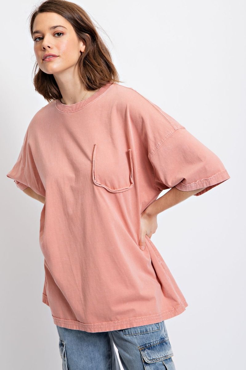 Easel Plus Mineral Washed Cotton Jersey Boxy Tunic Tops