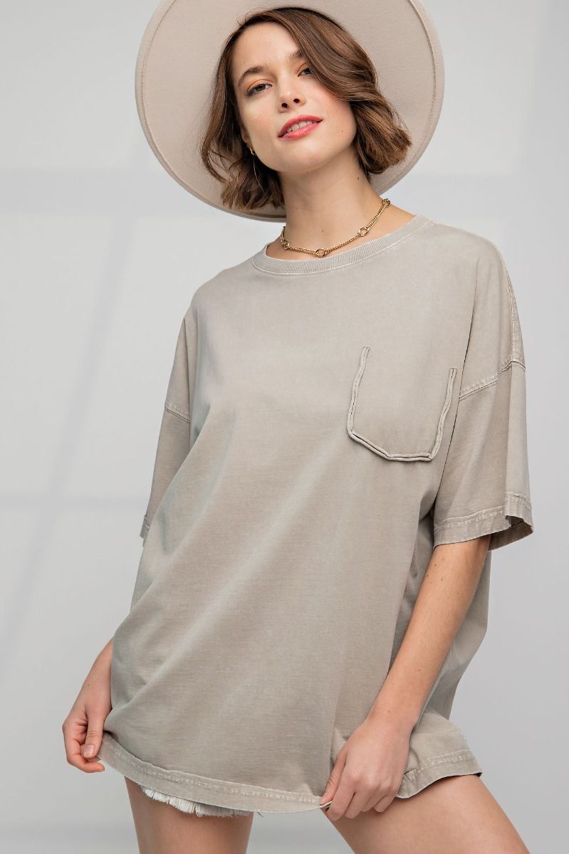 Easel Plus Mineral Washed Cotton Jersey Boxy Tunic Tops