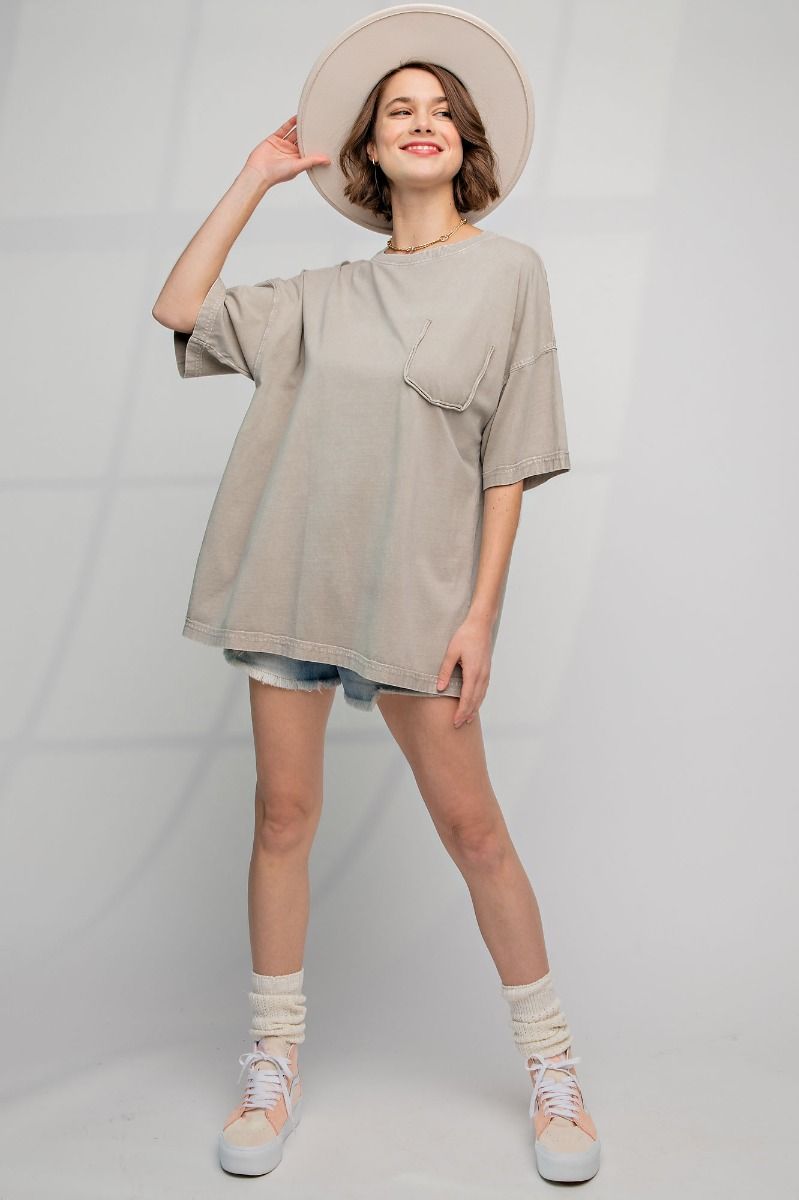 Easel Plus Mineral Washed Cotton Jersey Boxy Tunic Tops