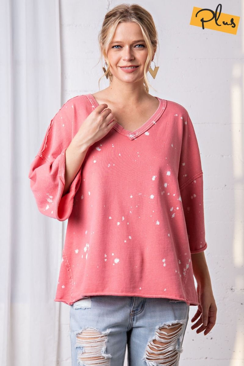 Easel Plus Mineral Washed Terry Knit Splatter Dyed Tops
