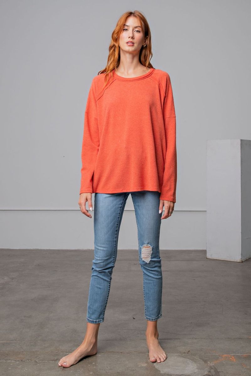 Easel Plus Brushed Hacci Loose Fit Slouchy Tops
