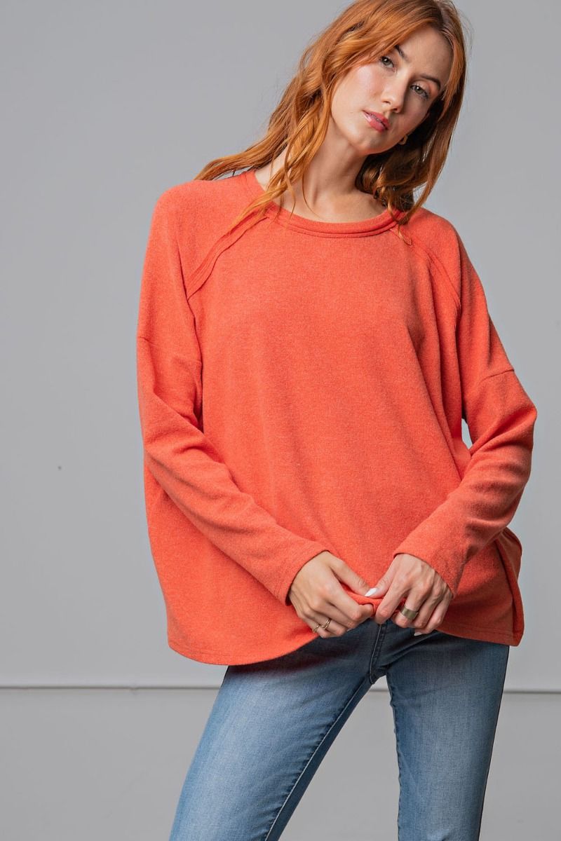 Easel Plus Brushed Hacci Loose Fit Slouchy Tops