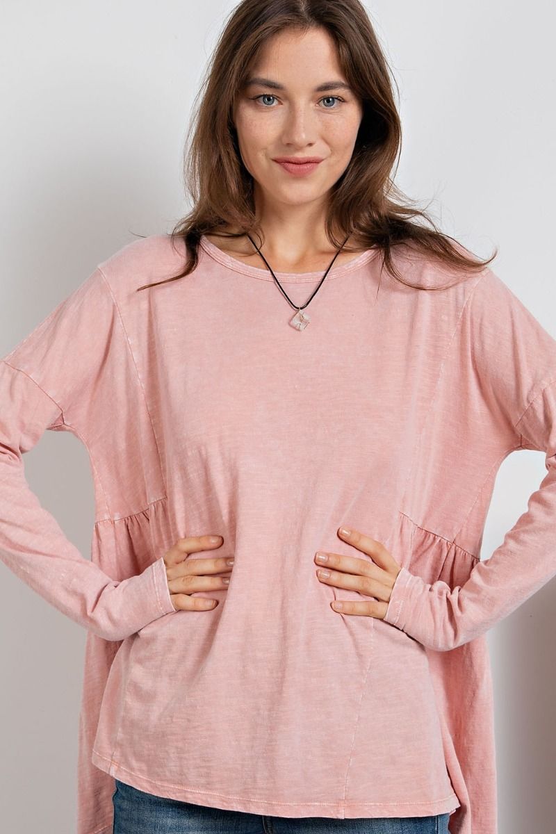 Easel Plus Washed Cotton Rounded Neck Tunic Tops