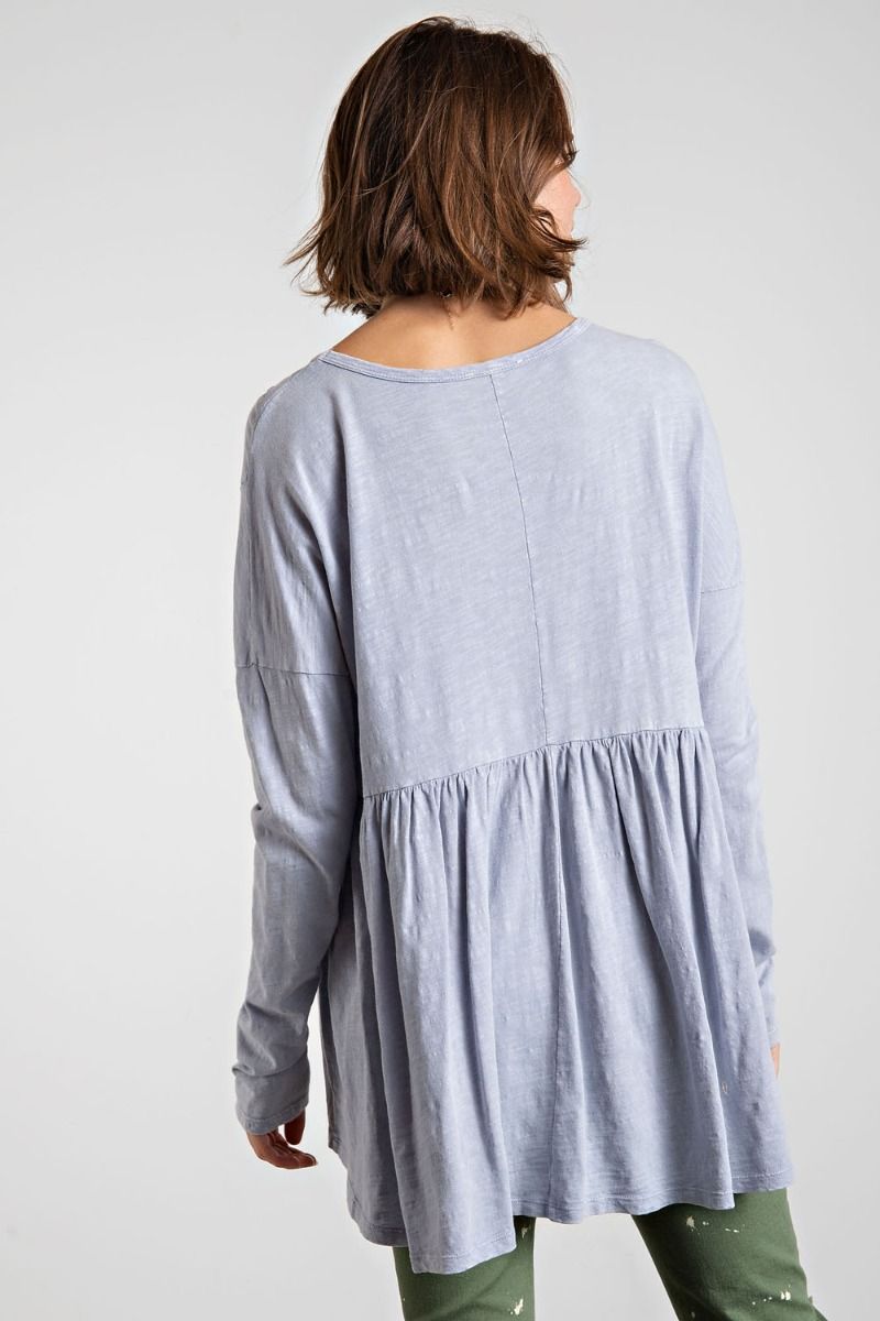 Easel Plus Washed Cotton Rounded Neck Tunic Tops