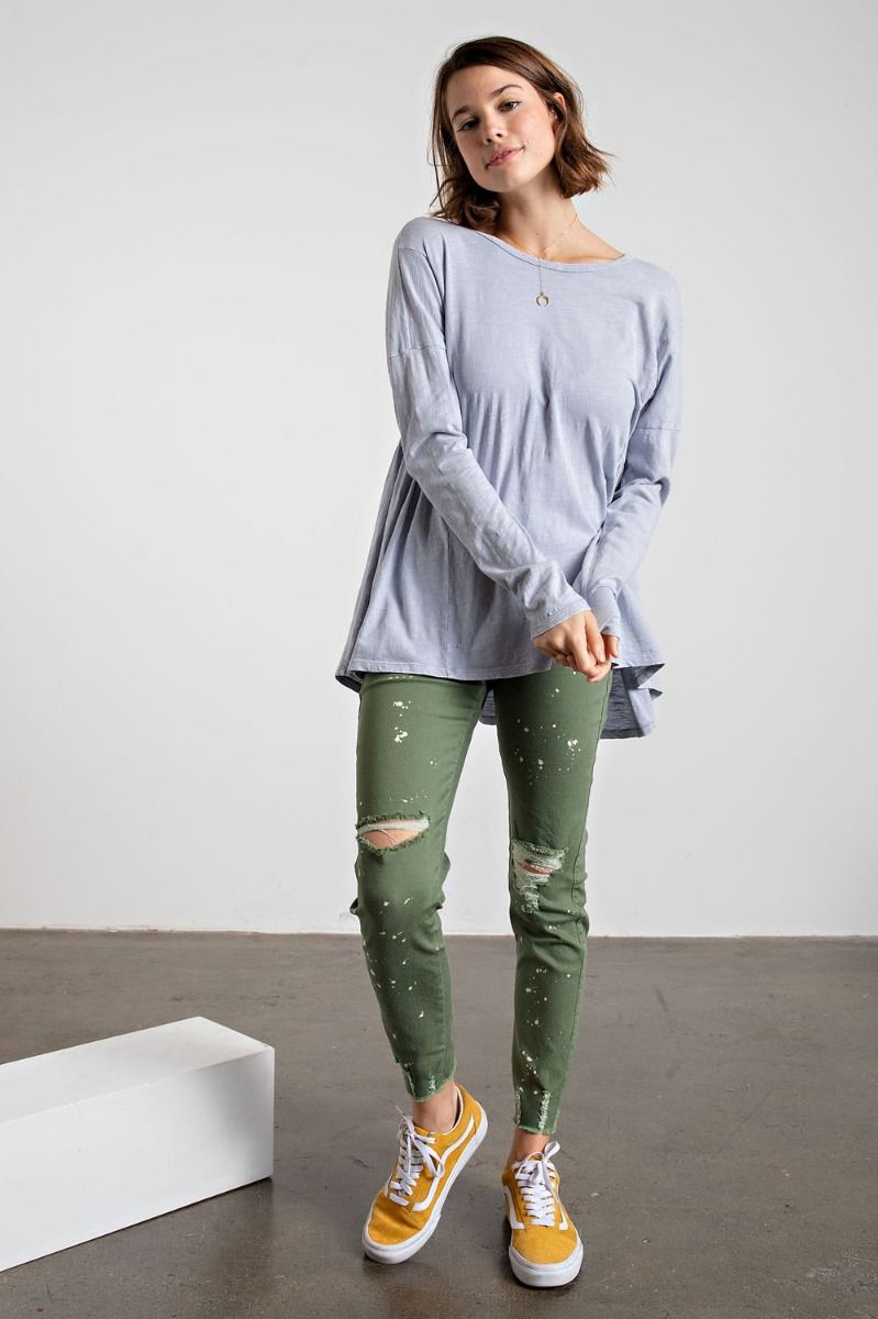 Easel Plus Washed Cotton Rounded Neck Tunic Tops