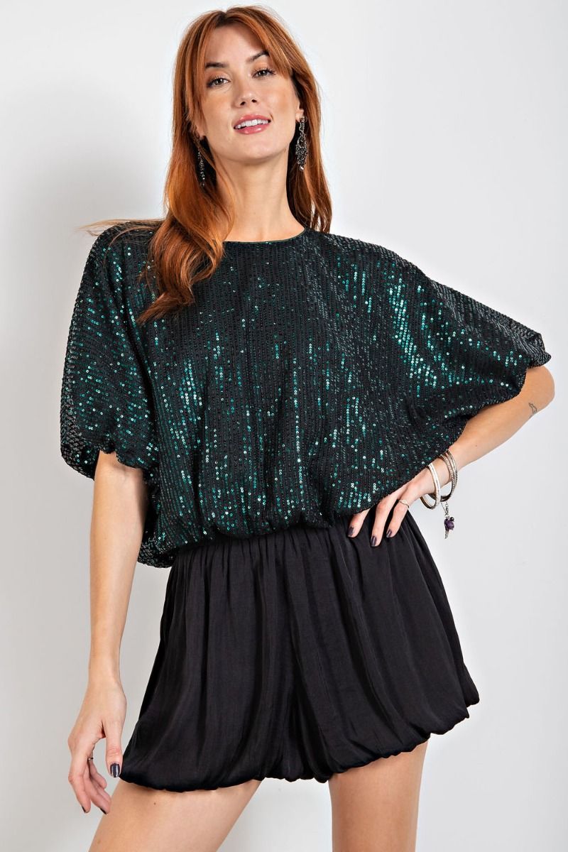 Easel Plus Bubble Hem Dolman Sleeves Sequin Christmas Holiday Tops