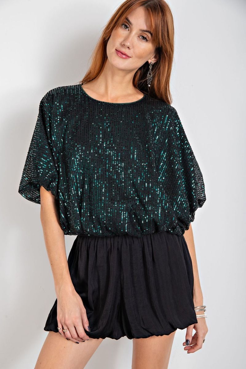 Easel Plus Bubble Hem Dolman Sleeves Sequin Christmas Holiday Tops