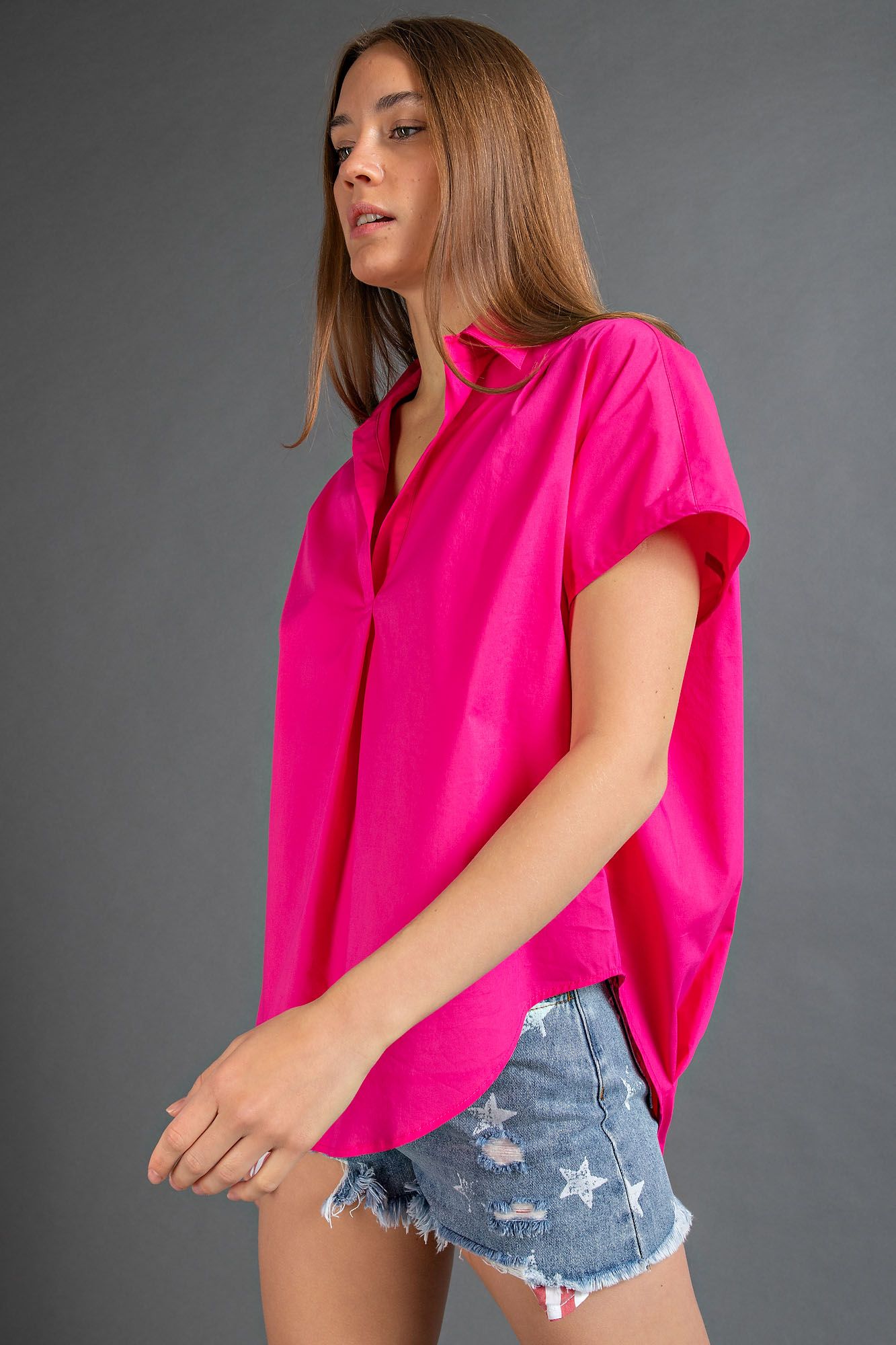 Easel Plus Poplin Loose Fit Shirt Tops