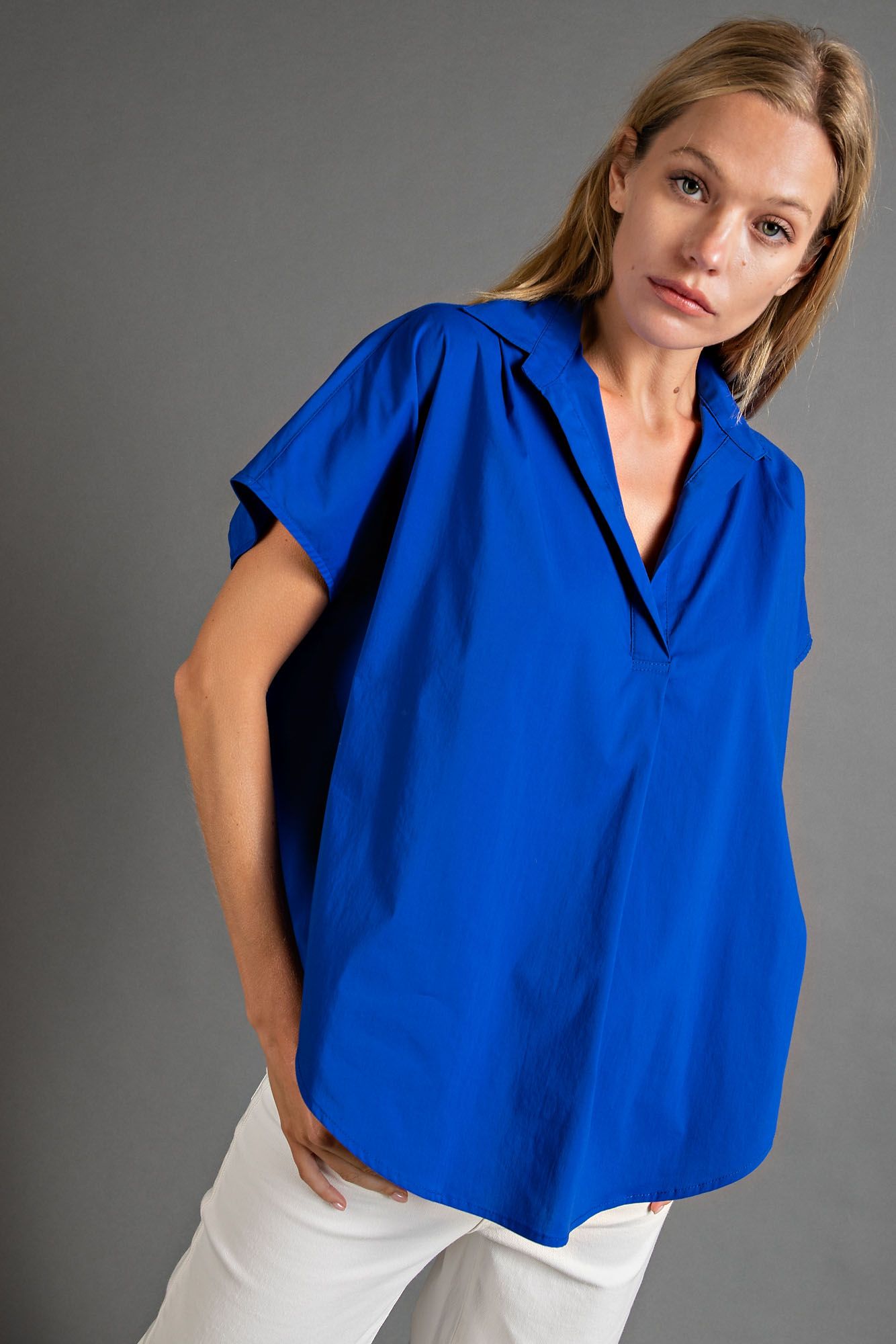 Easel Plus Poplin Loose Fit Shirt Tops