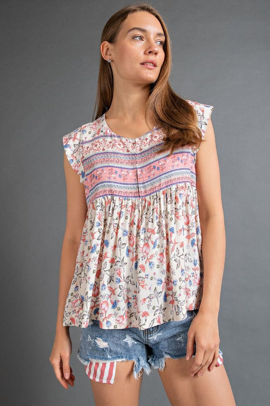 Easel Plus Floral Babydoll Challis Woven Tops