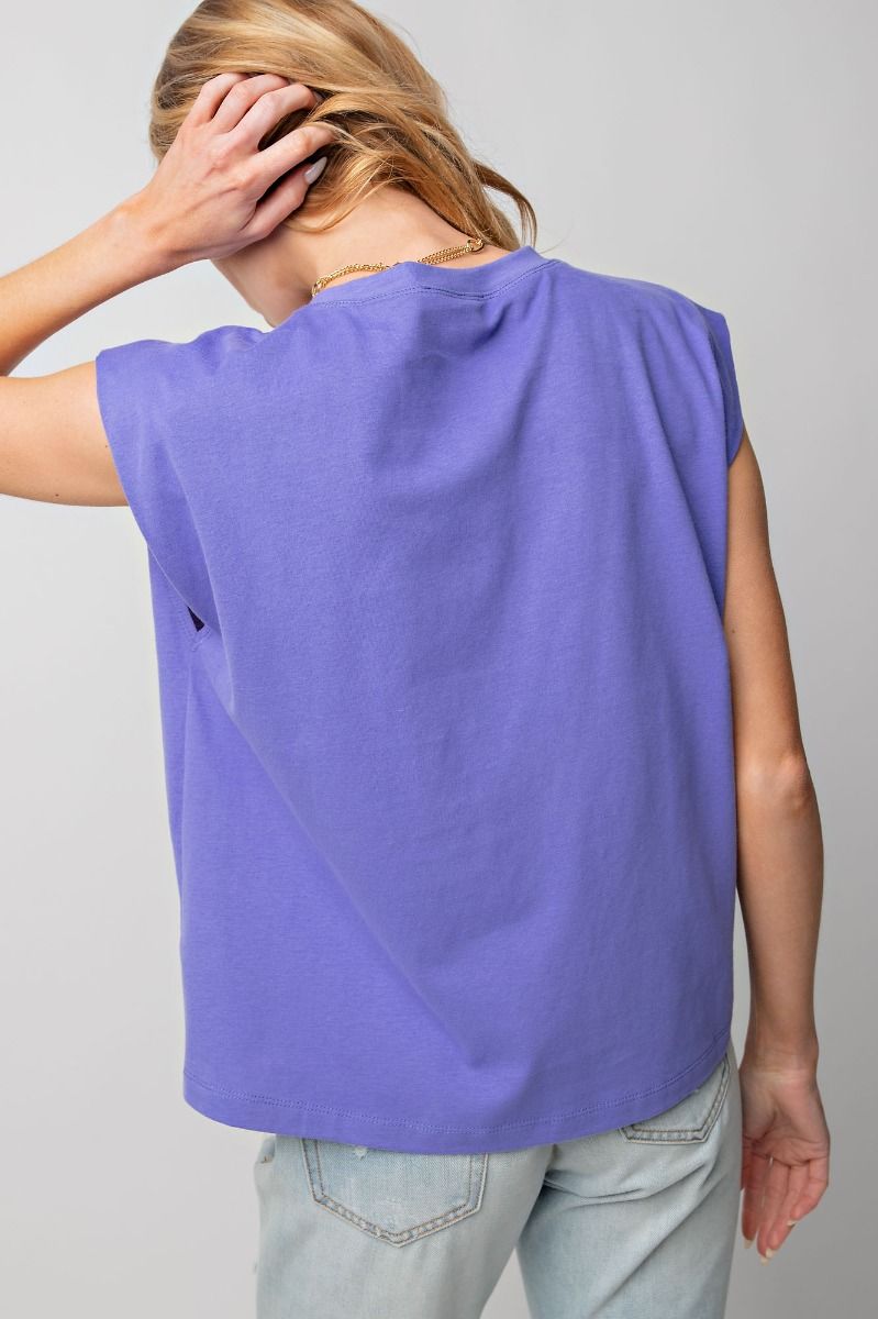 Easel Plus Brushed Cotton Cap Sleeves Knit Tops