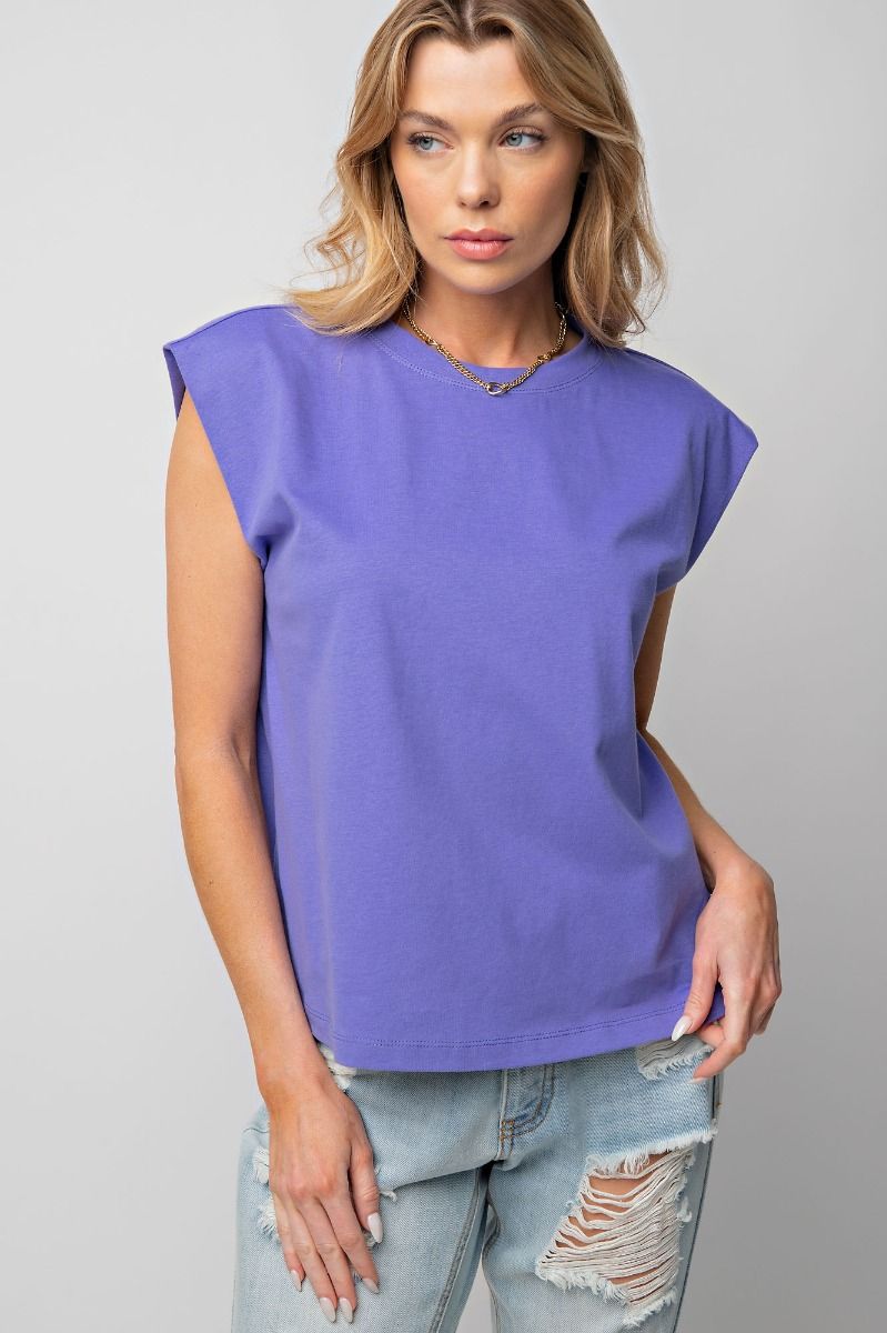 Easel Plus Brushed Cotton Cap Sleeves Knit Tops