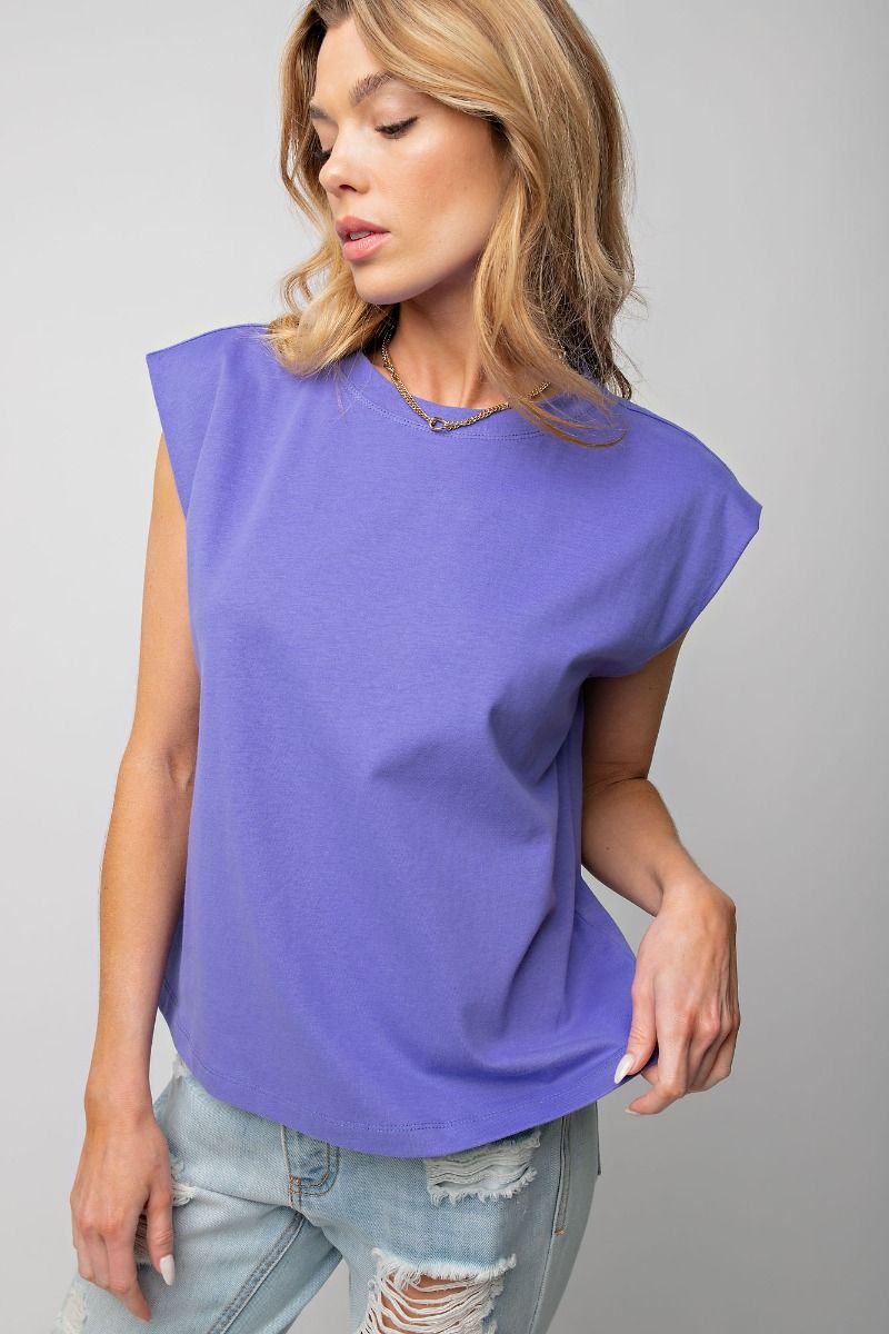 Easel Plus Brushed Cotton Cap Sleeves Knit Tops