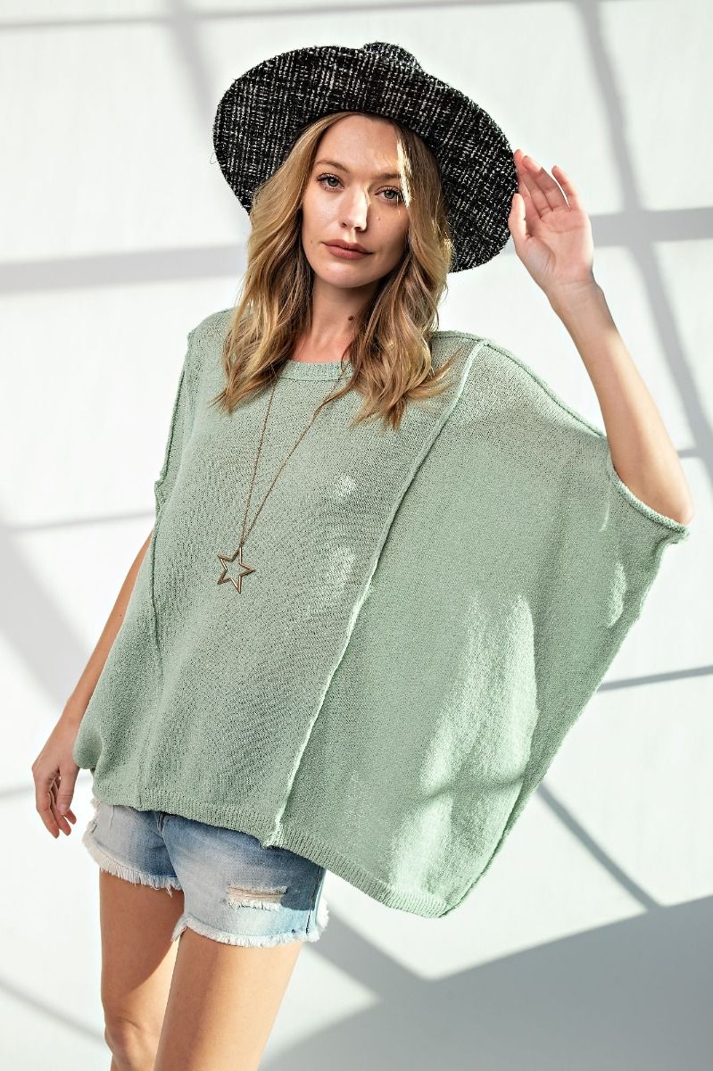 Easel Plus Dolman Sleeves Ribbed Edges Knitted Sweater Tops
