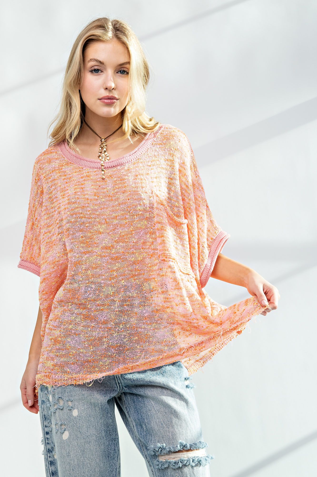 Easel Plus Multi Color Dolman Sleeves Thin Sweater Tops