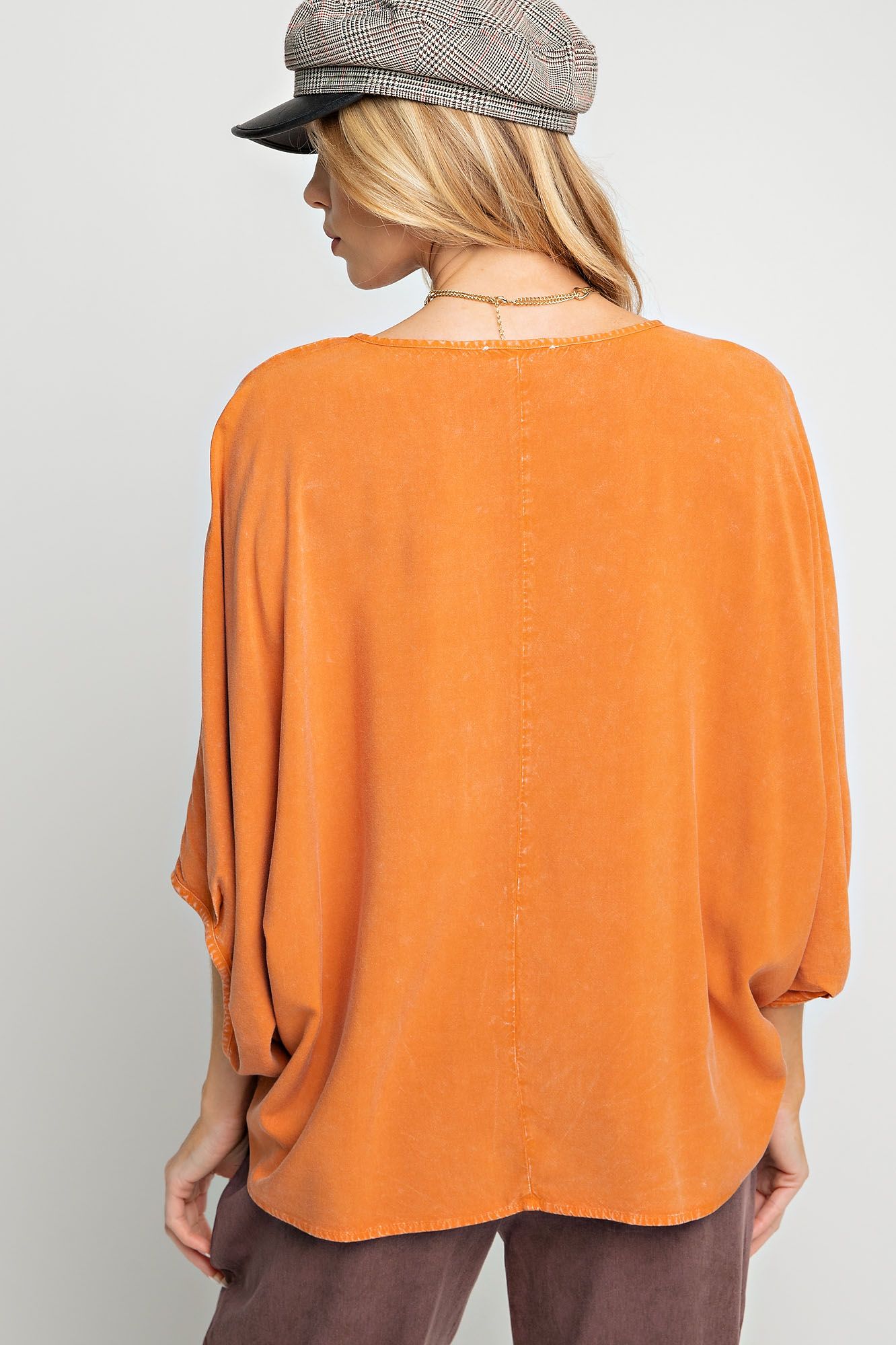 Easel Plus Mineral Washed Challis 3/4 Sleeve V Neck Tops