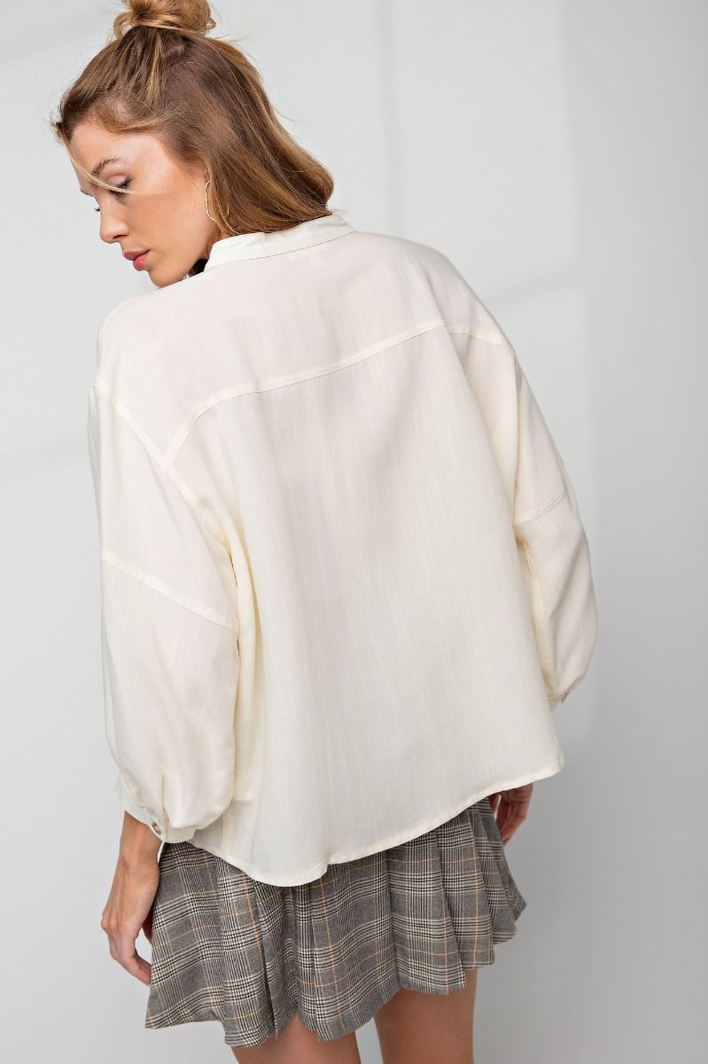 Easel Plus Linen Notched Neck Loose Fit Oversized Tops