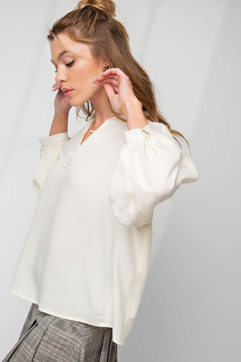 Easel Plus Linen Notched Neck Loose Fit Oversized Tops