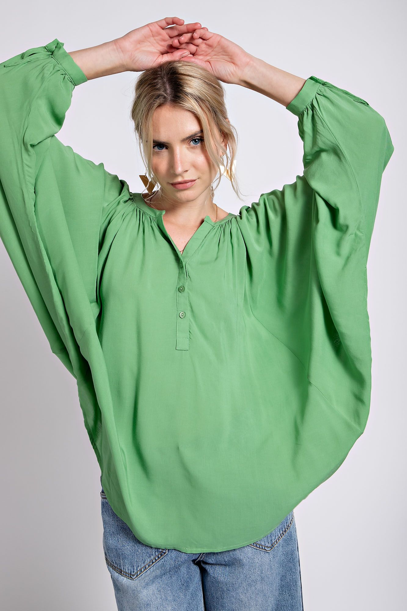 Easel Plus Challis Oversized Dolman Sleeves Woven Tops