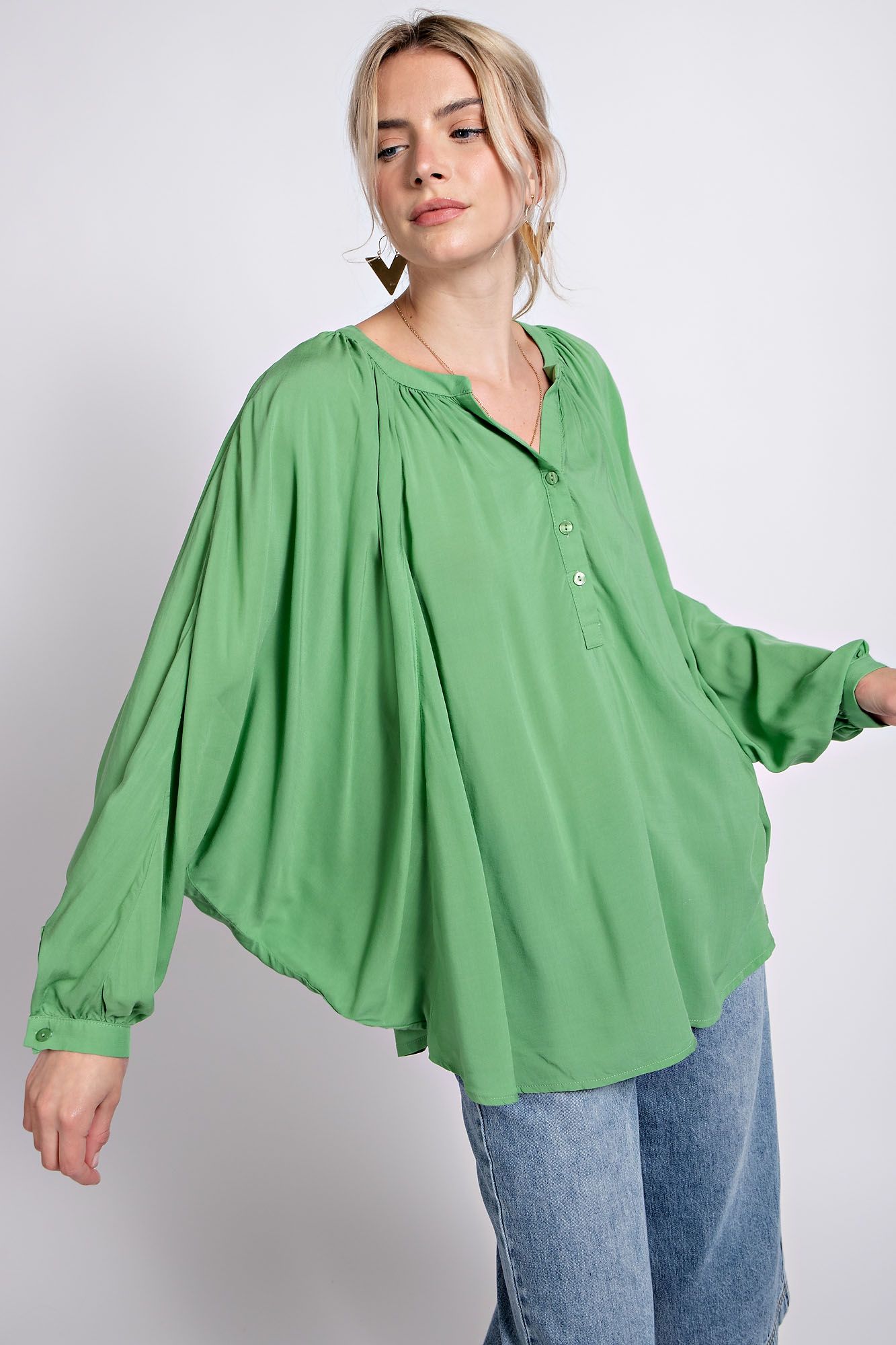 Easel Plus Challis Oversized Dolman Sleeves Woven Tops