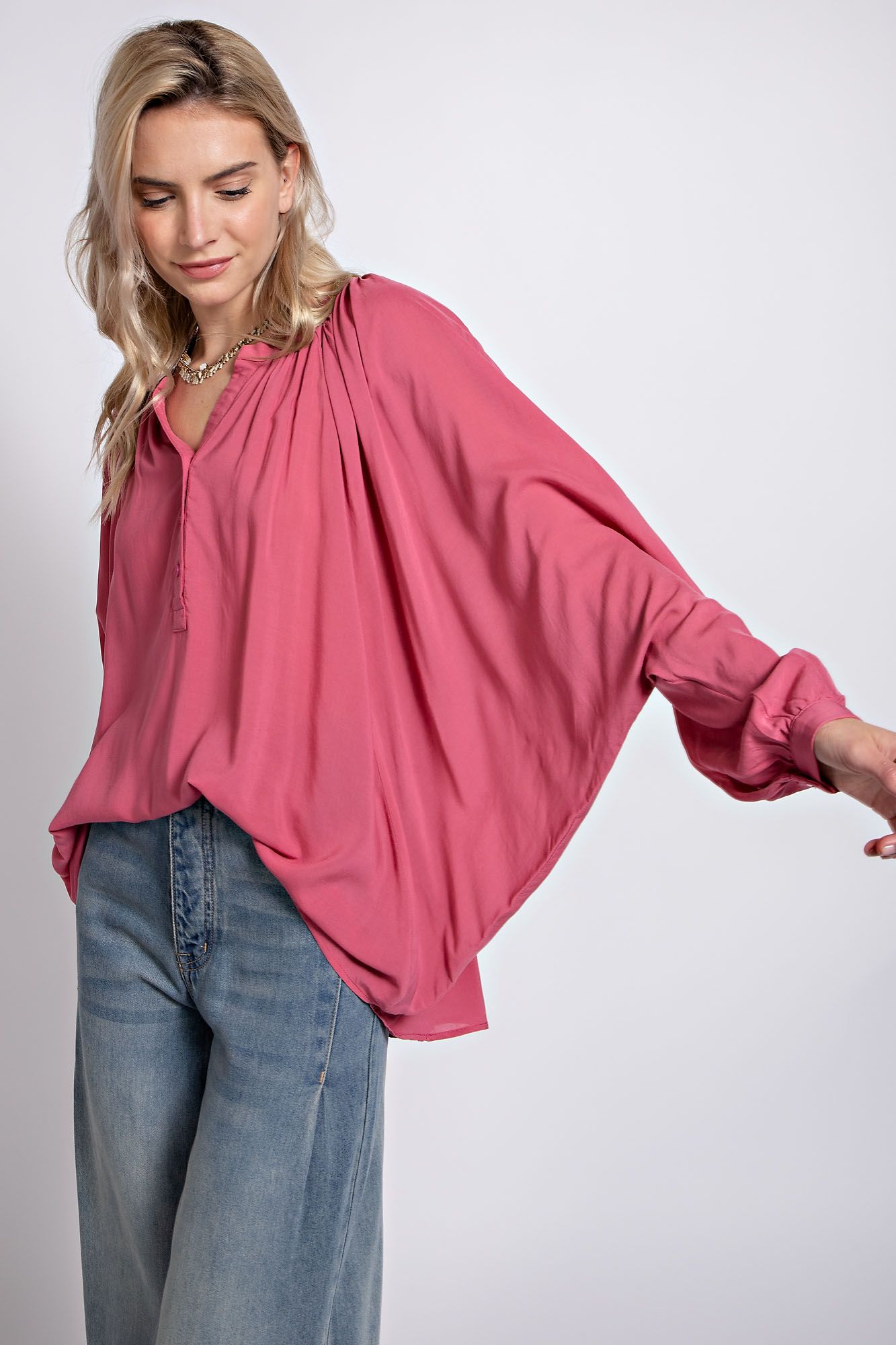 Easel Plus Challis Oversized Dolman Sleeves Woven Tops