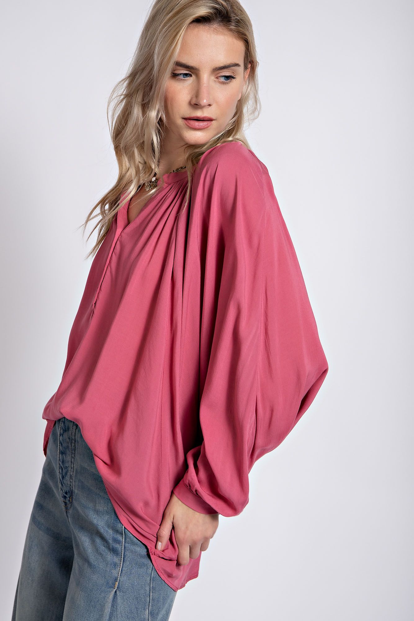 Easel Plus Challis Oversized Dolman Sleeves Woven Tops