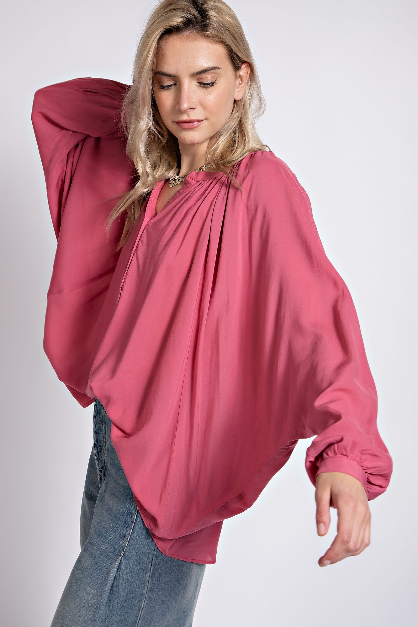 Easel Plus Challis Oversized Dolman Sleeves Woven Tops