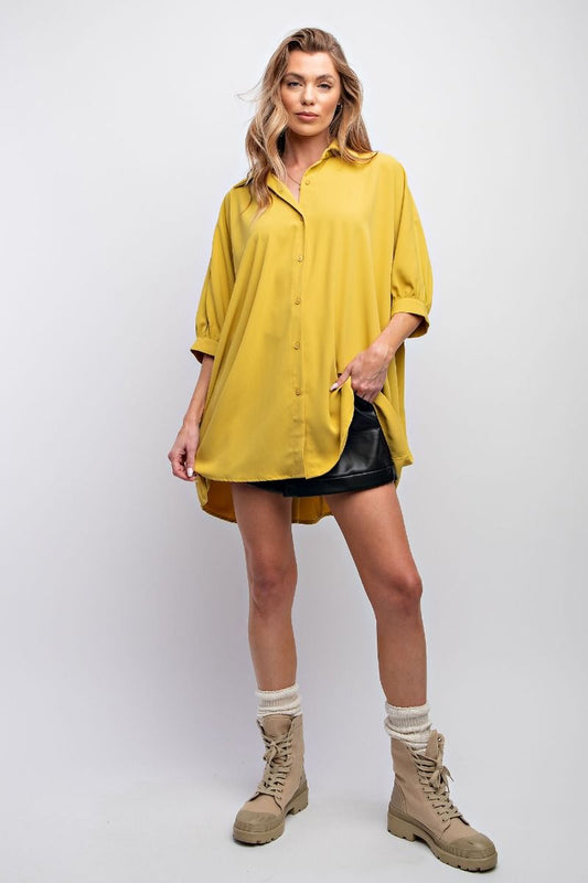 Easel Plus Wool Dobby Button Down Oversized Shirt Tops