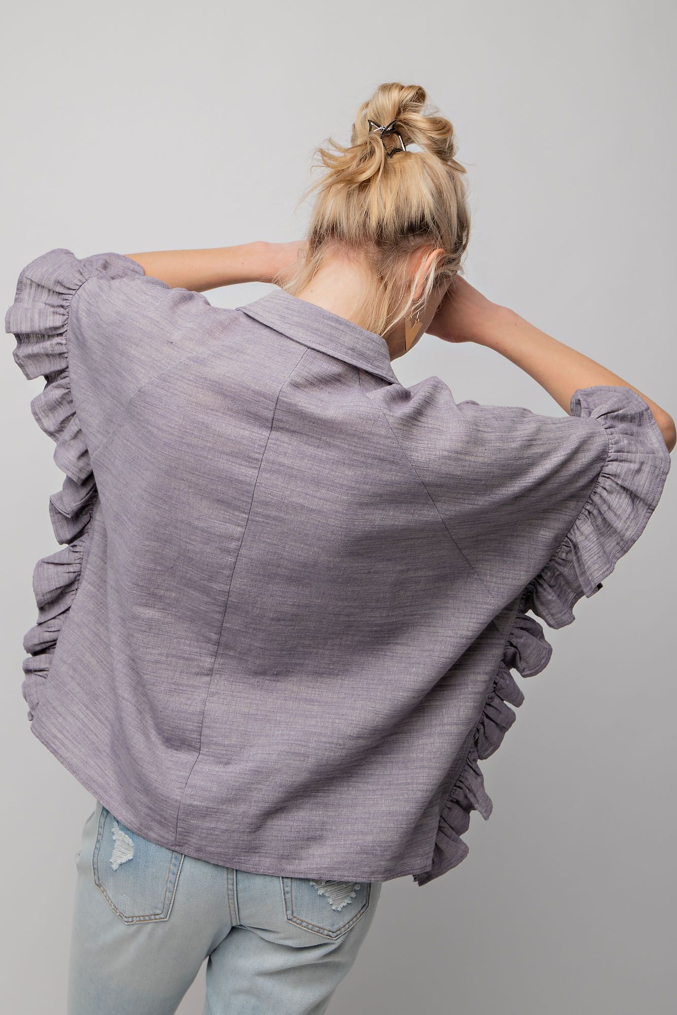 Easel Plus Melange Cotton Linen Oversized Tops