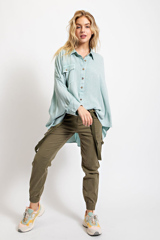 Easel Plus Washed Dolman Sleeve Loose Fit Tops