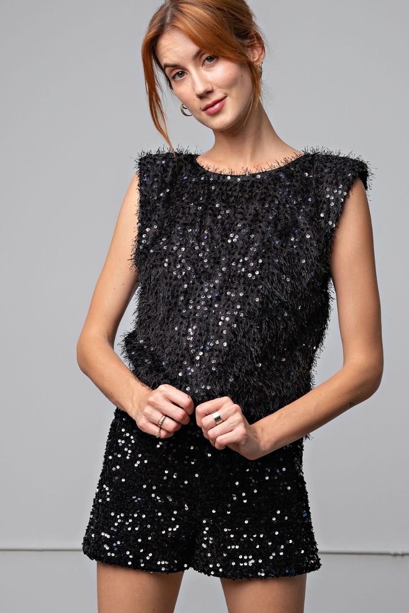 Easel Plus Christmas Holiday Sleeveless Sequin Outfits Tops
