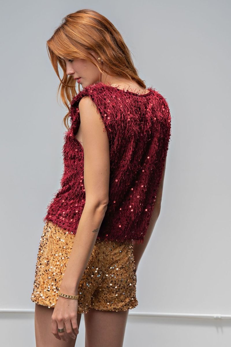 Easel Plus Christmas Holiday Sleeveless Sequin Outfits Tops