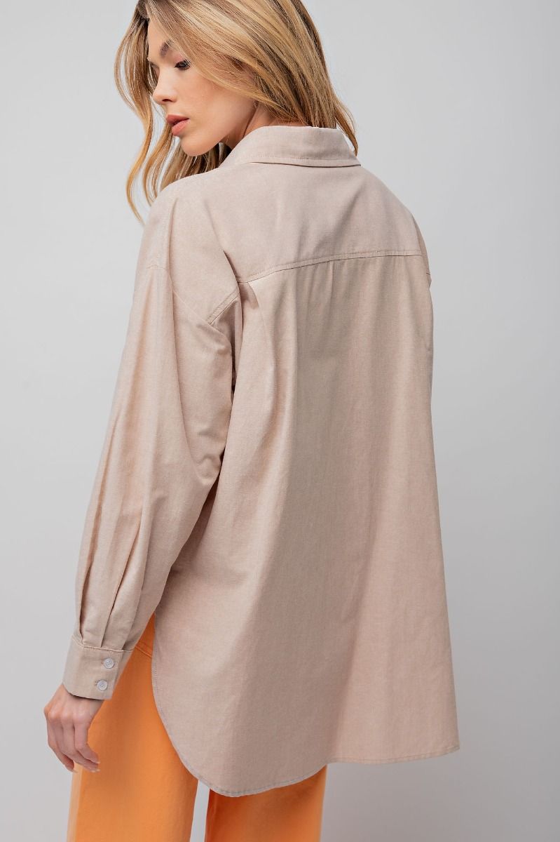 Easel Plus Linen Notched Neck Loose Fit Oversized Tops