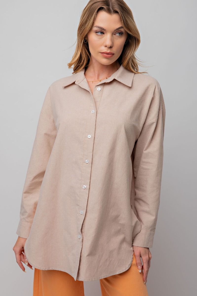 Easel Plus Linen Notched Neck Loose Fit Oversized Tops