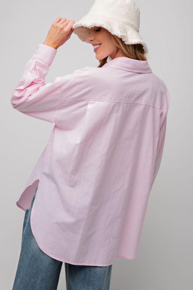 Easel Plus Linen Notched Neck Loose Fit Oversized Tops