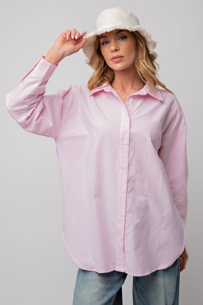 Easel Plus Linen Notched Neck Loose Fit Oversized Tops