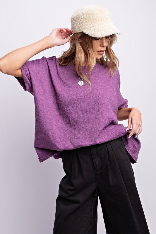 Easel Plus Twisted Cuffs Half Sleeves Cotton Boxy Tops