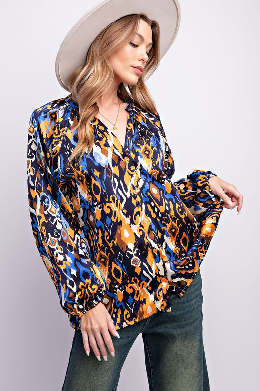 Easel Plus Abstract Printed Dull Satin Blouse Tops